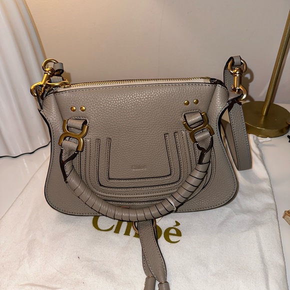 Chloé Marcie Small Double Carry Bag in Cashmere Grey- Calfskin Leather - Picture 1 of 6